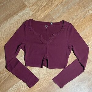 PacSun Maroon Long Sleeve Crop Top